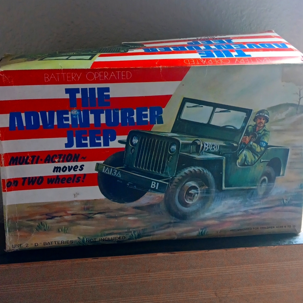 Vintage Battery Operated Bump n' Go Army Jeep,  Hong Kong. With Box “RARE”!!!!!!